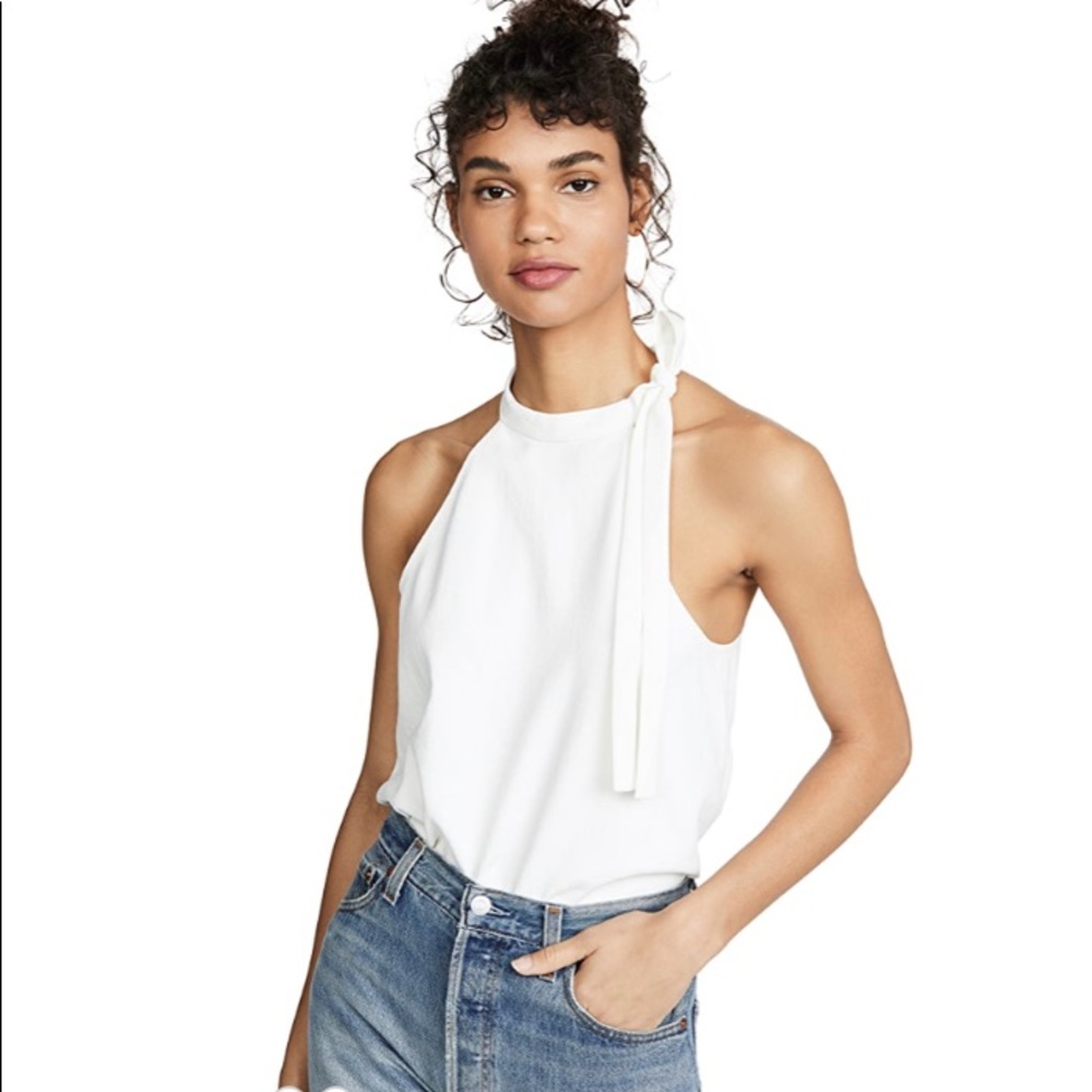 Tibi Ivory Sleeveless Tie Neck Halter Top